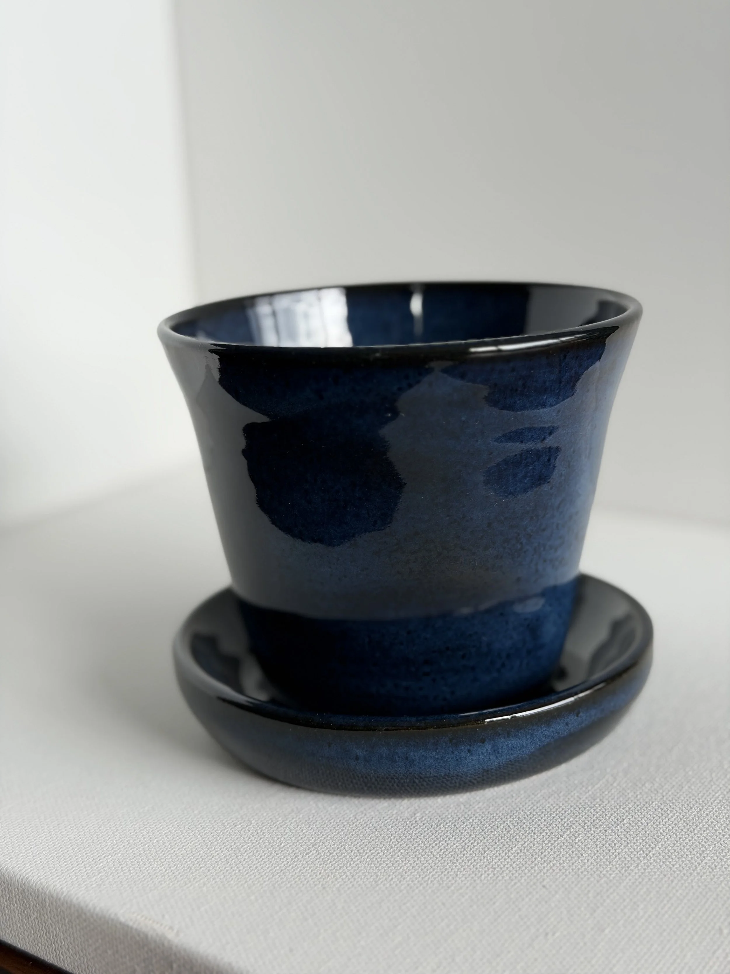Handcrafted Midnight Blue Plant Pot with Saucer