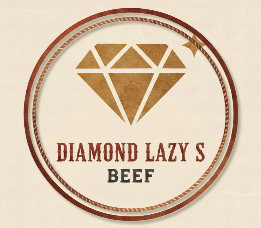 Logo with a diamond graphic and the text 'Diamond Lazy S Beef' inside a circular border.