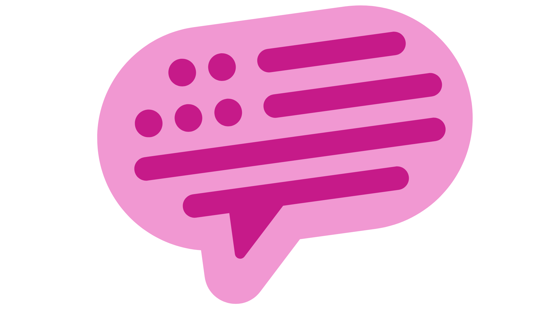 A pink speech bubble with a stylized chat icon inside representing communication or messaging.