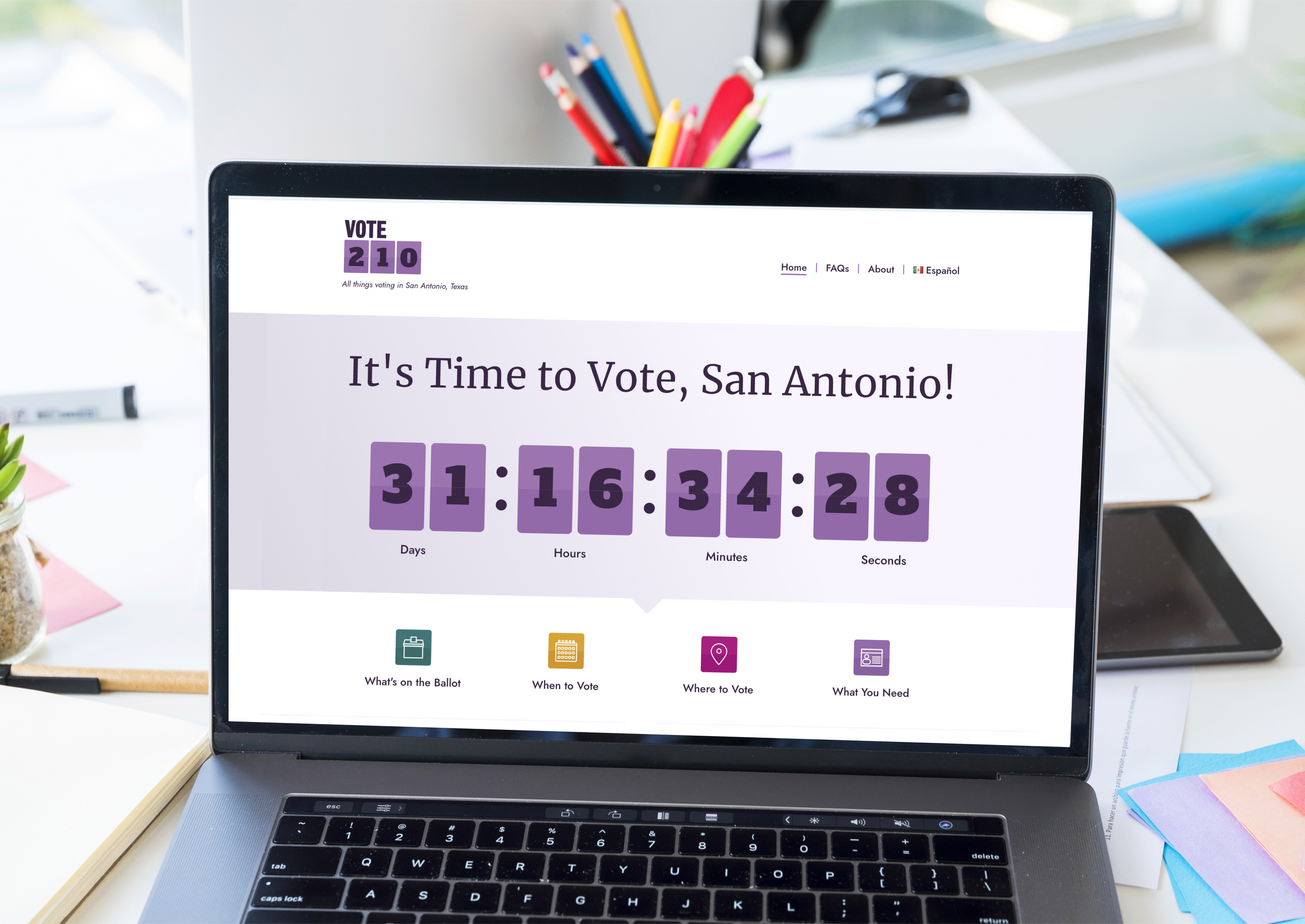A screenshot of the homepage for Vote210.com on a computer