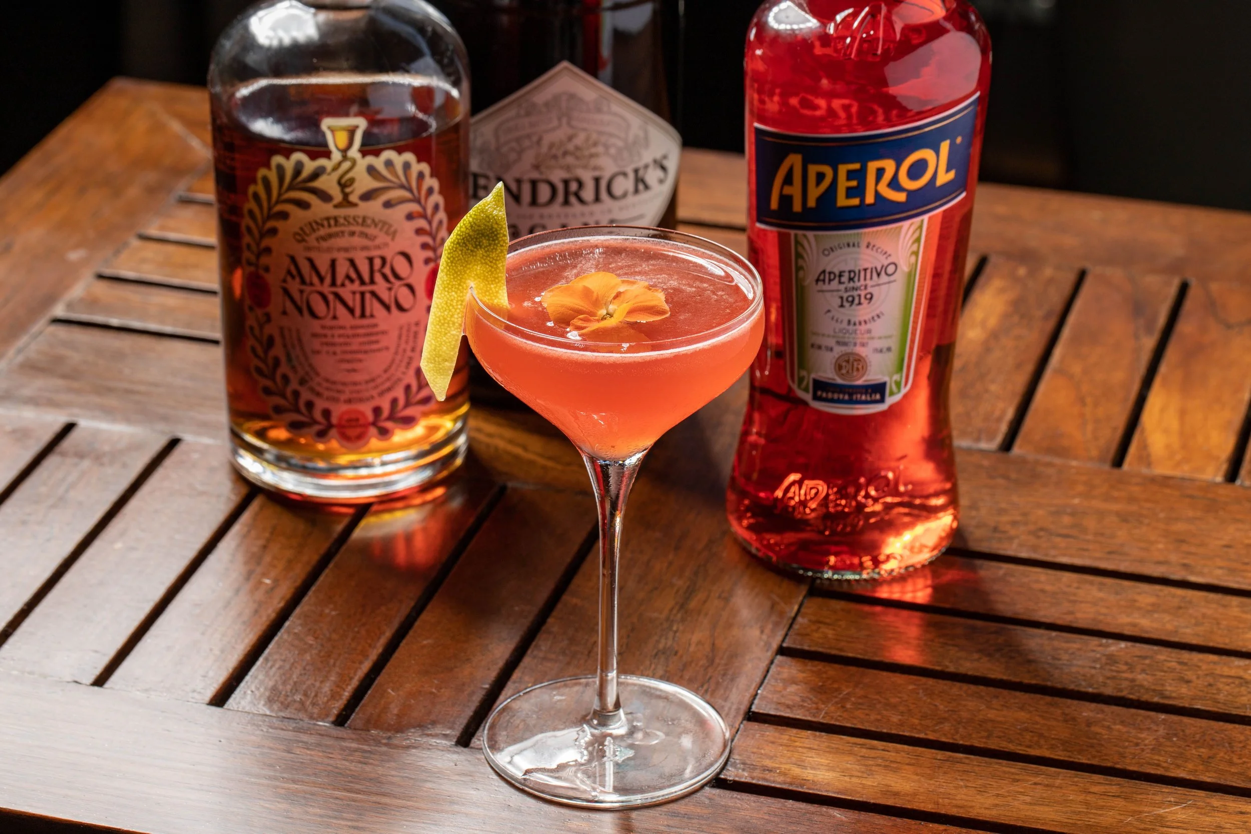 Image of cocktail and Aperol bottle