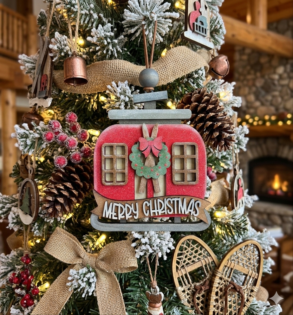 Ski Themed - Winter Cabin Christmas Ornament