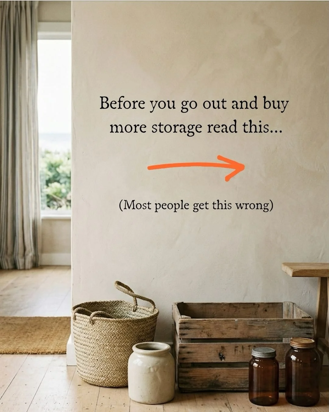 Most people try to organise in the wrong order.

They buy containers first&hellip; and hope it fixes the problem.

But storage doesn&rsquo;t solve clutter.
 It just hides it.

The real work happens before anything new is brought in.

Less first.
Then