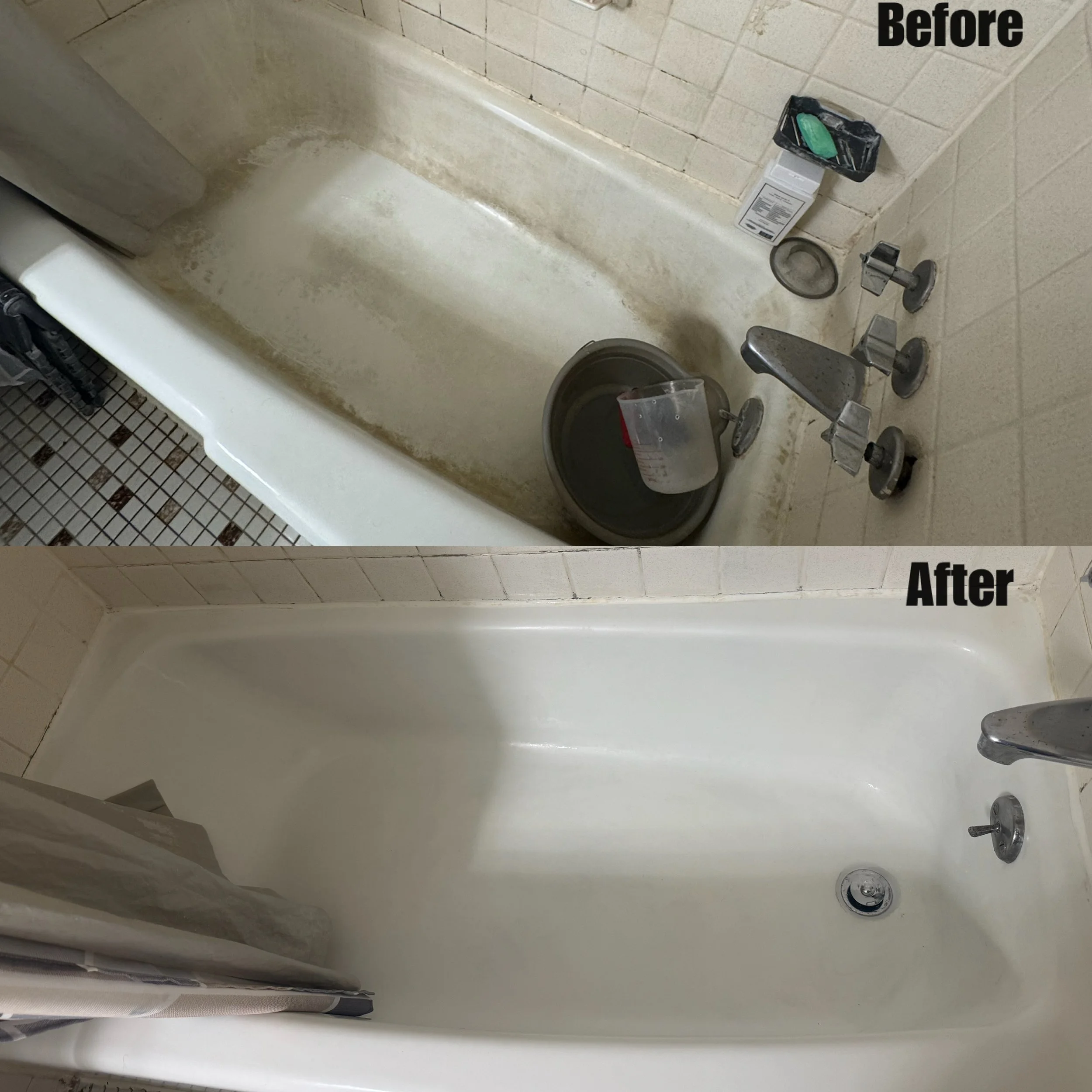Bathroom bathtub with dirt and grime buildup, with a soap dish and a container on the wall nearby. It appears the tub has not been cleaned.