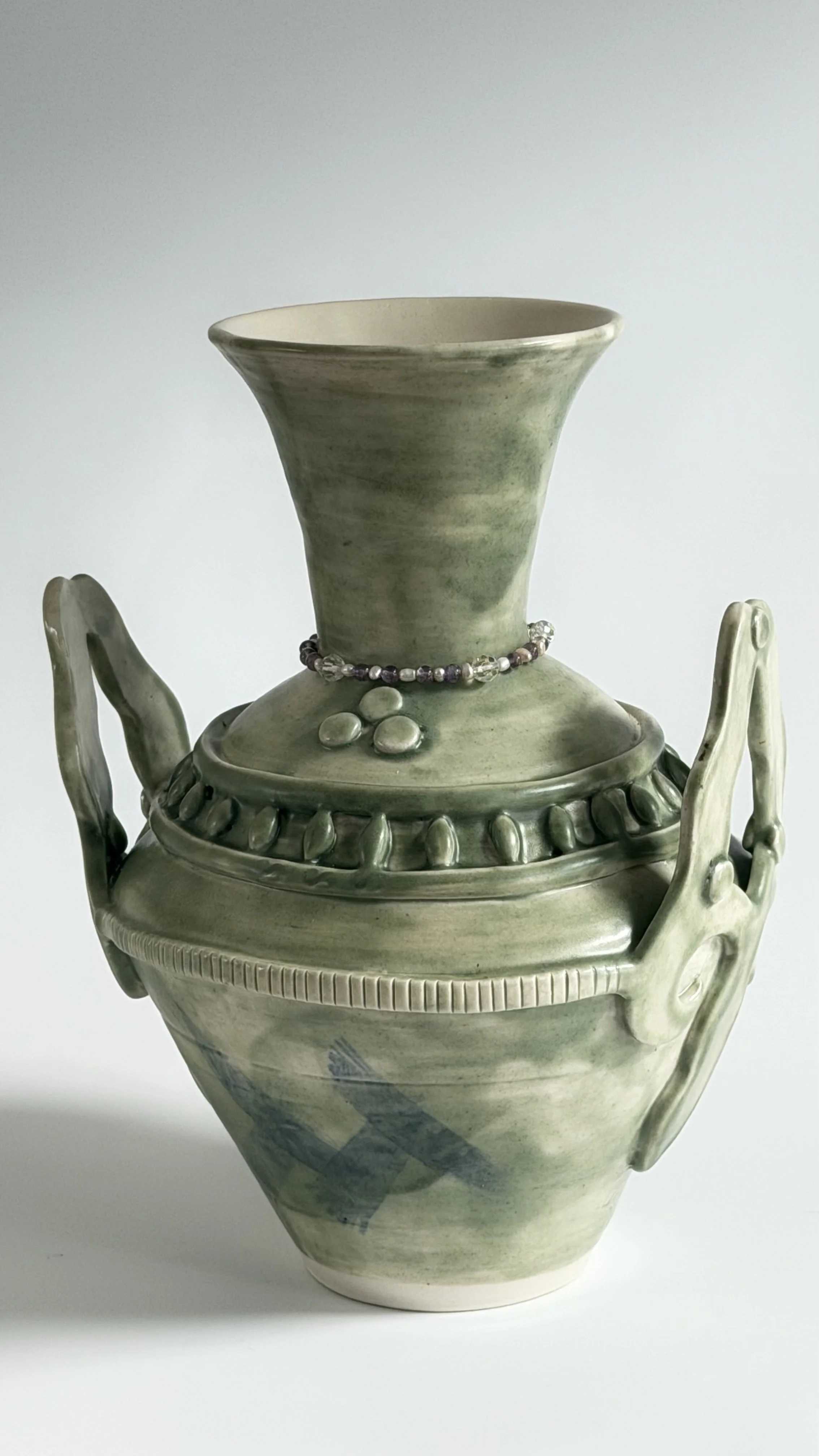 The Holder of Infinite Abundance. 31 x22 x20 
Stoneware clay, glaze and oxides. Wheel-thrown, joined and sprigged.