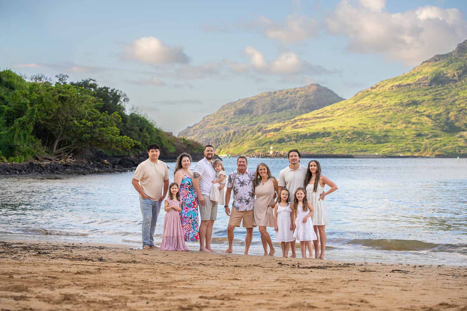 Kauai large family photographer at Kalapaki Beach
