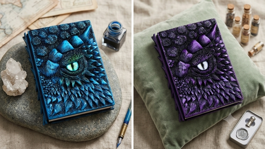 Ink and Scales Dragon Journal- Handmade 3D Embossed