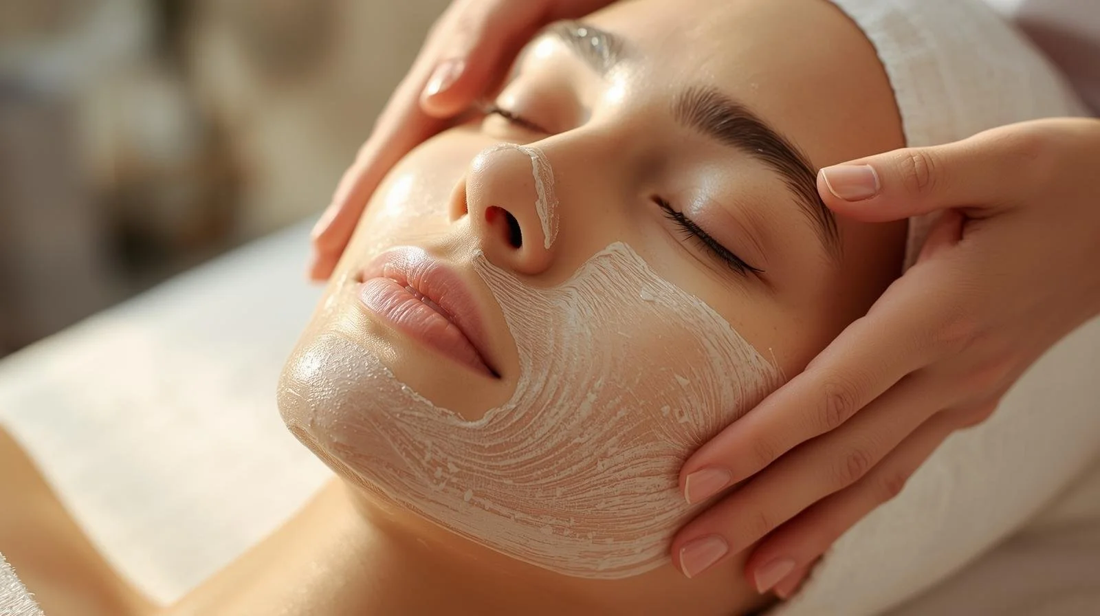 woman receiving a facial treatment in Westlake, OH