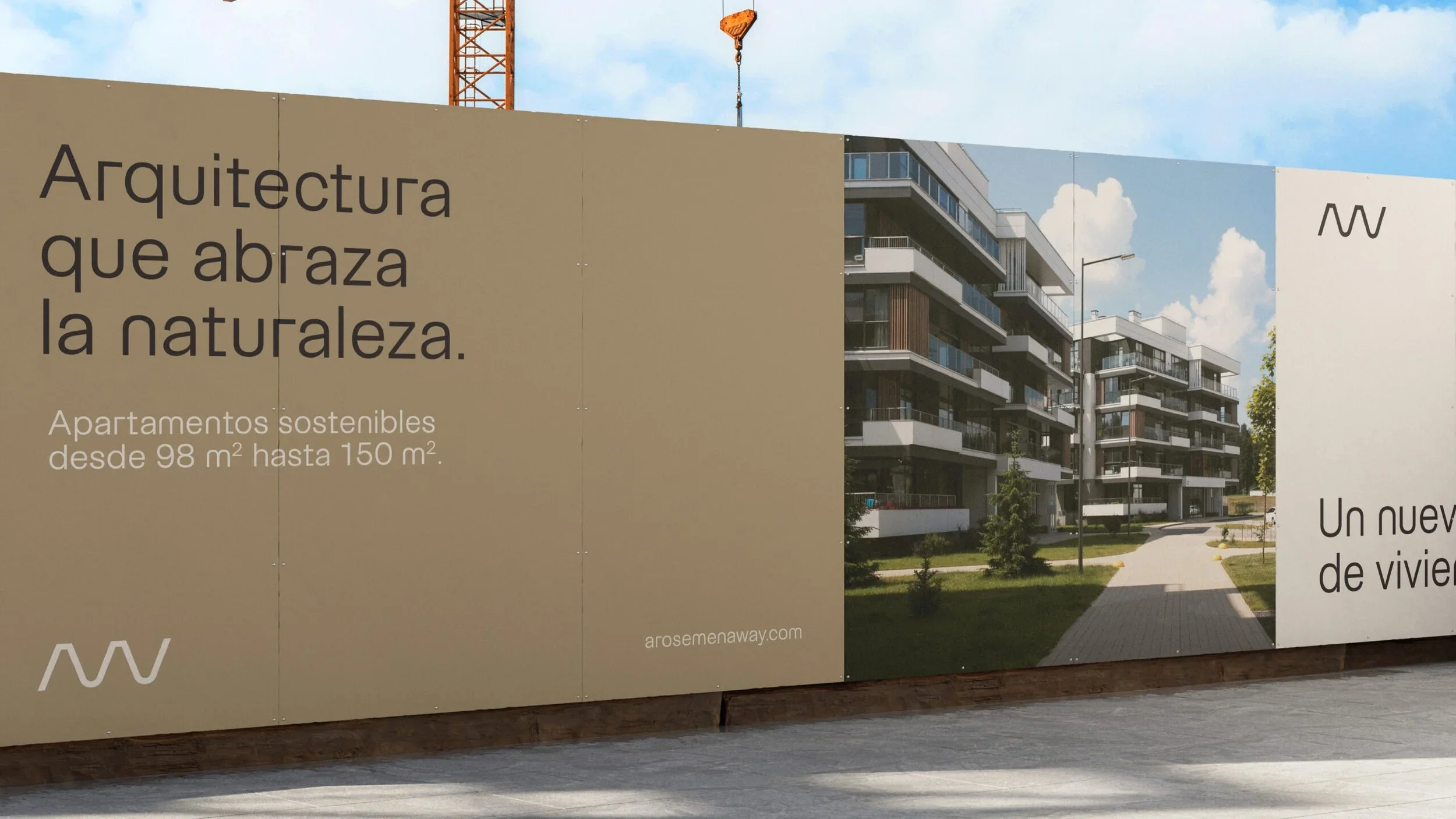 Large-scale real estate construction site billboard for Arosemena & Way Architecs designed by branding and marketing agency Brandt in Panama City, Panama.