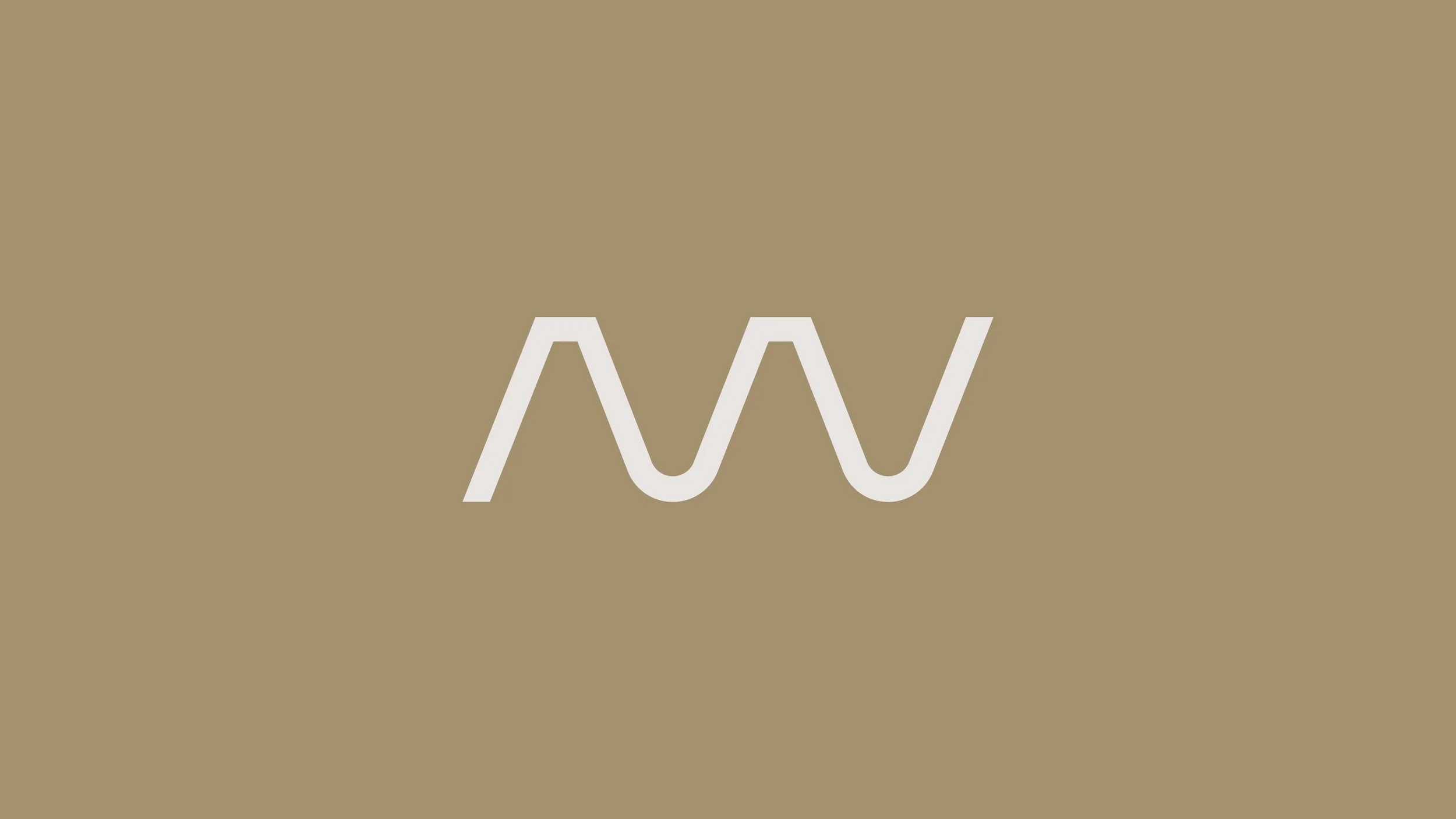 Arosemene an Way architects logo white stylized letter W on a beige background.