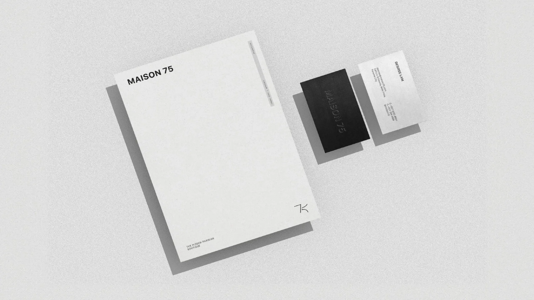 Maison 75 brand guidelines and stationery designed by Brandt, branding agency in Panama.
