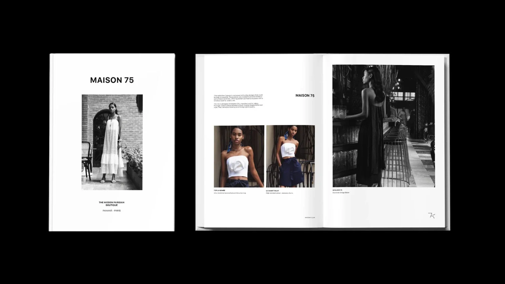Maison 75 fashion lookbook  and brand photography designed by Brandt, a branding agency from Panama.
