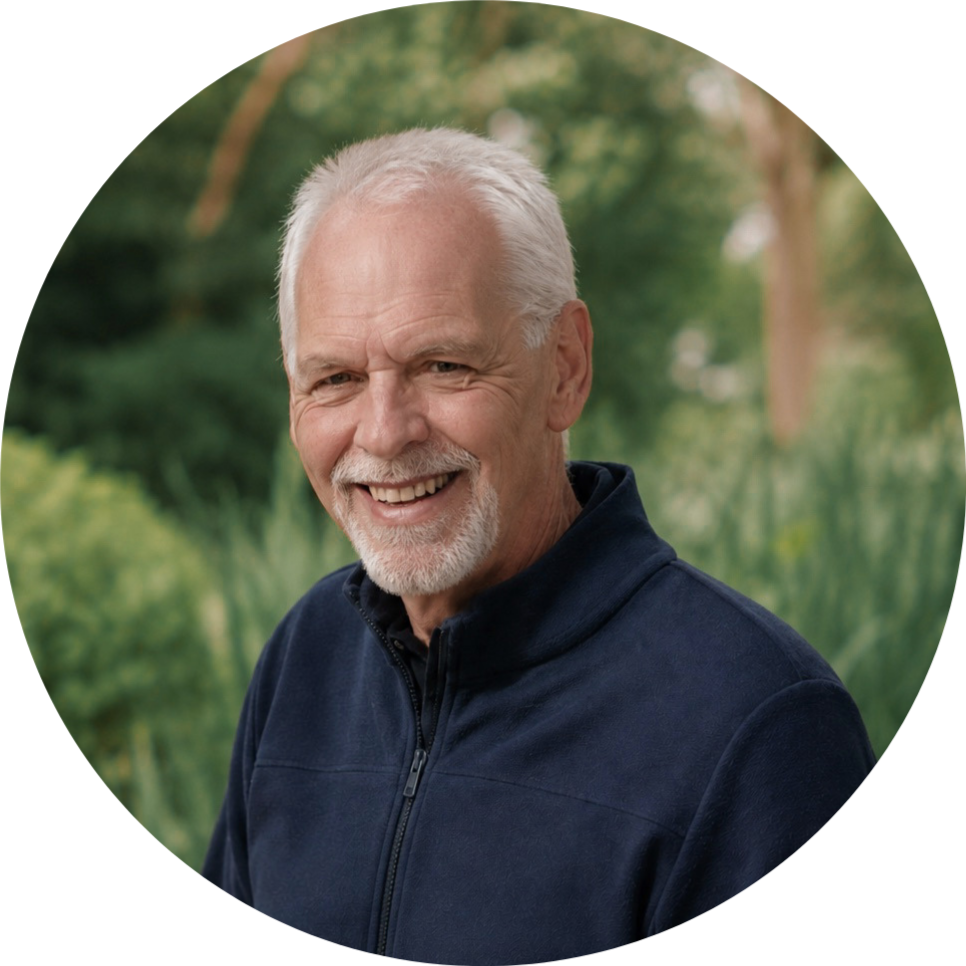 Man in his sixties wearing a brown shirt