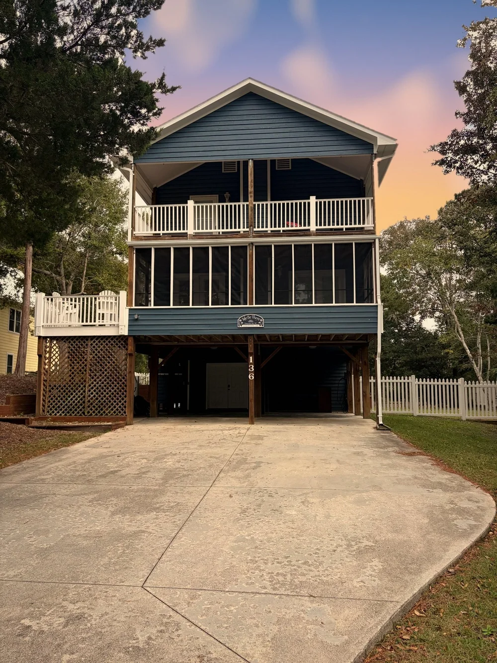 Isle Be There beach house at 136 Pinewood Place, Emerald Isle, NC, at sunset