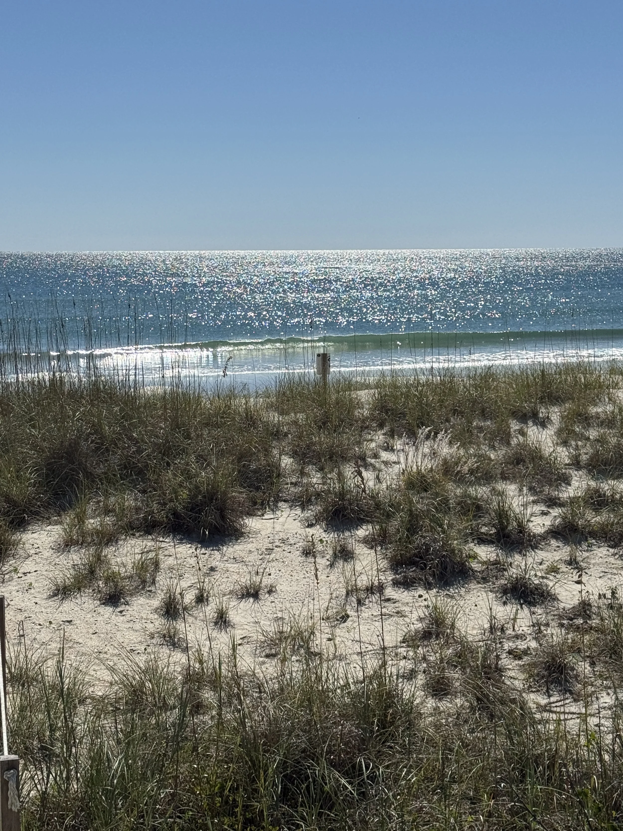 Sparkling Atlantic Ocean and sea oats on the dunes near the beach access in Emerald Isle, NCIsle Be There vacation rental home in Emerald Isle, NC at sunset