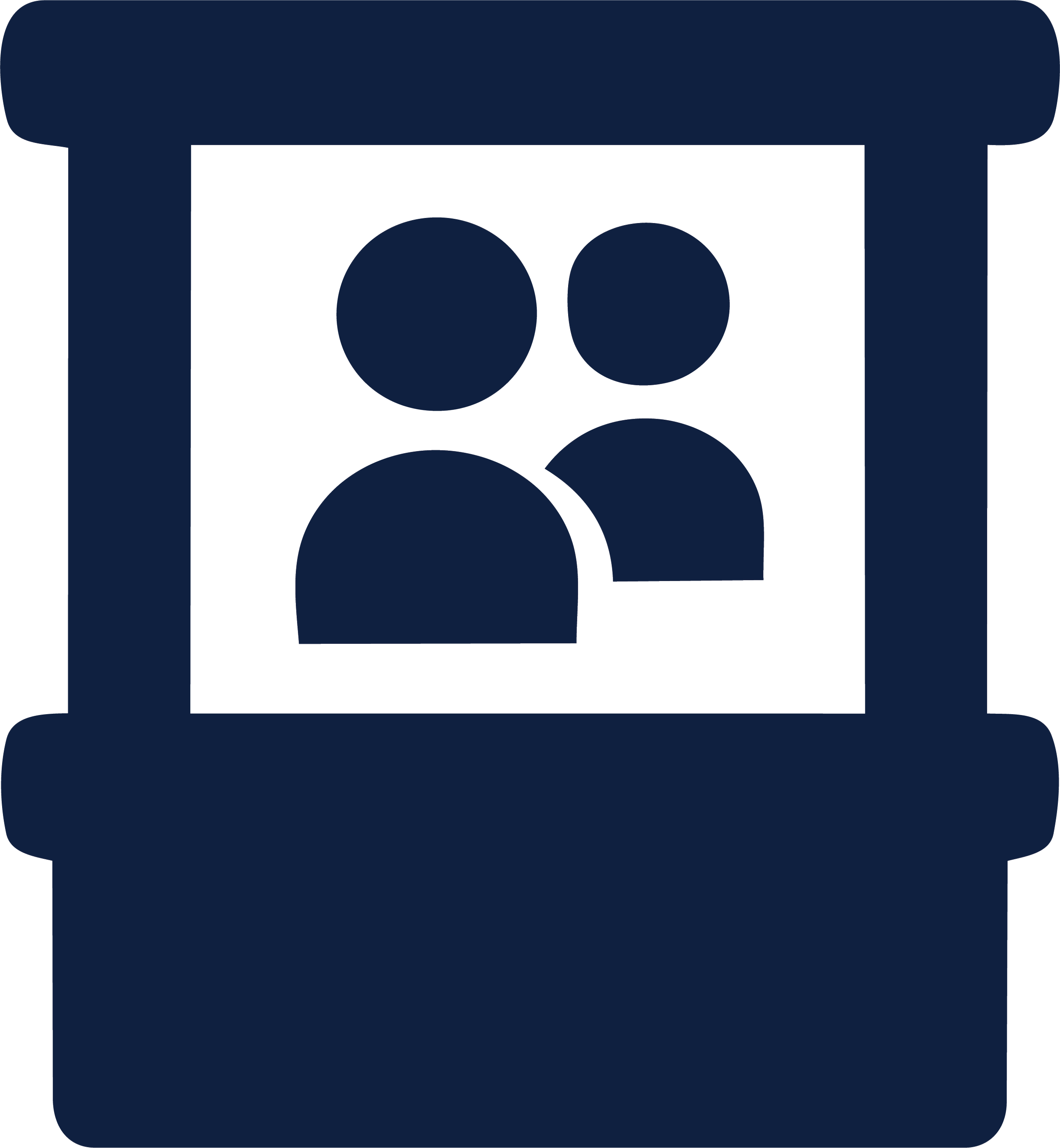 An icon of a person in a booth such as an exhibition or trade show.