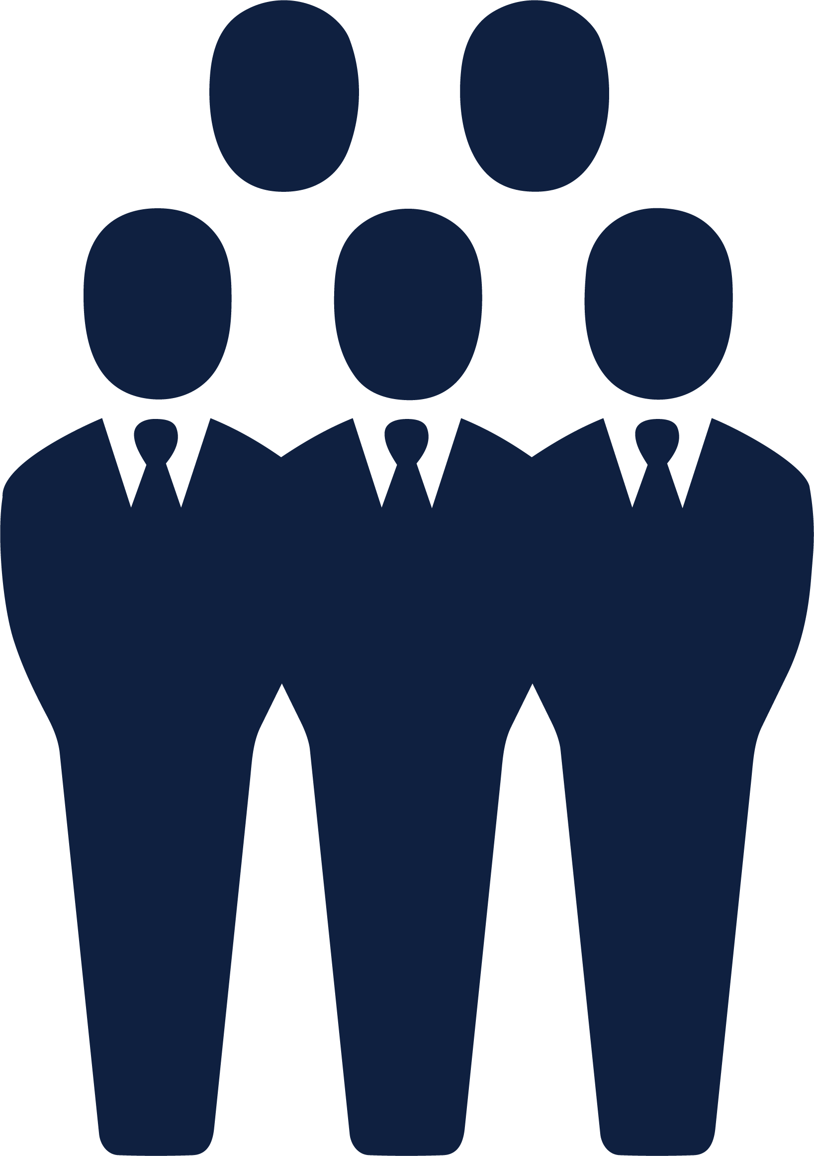 Silhouette of three businesspeople wearing suits and ties, standing side by side, facing forward.
