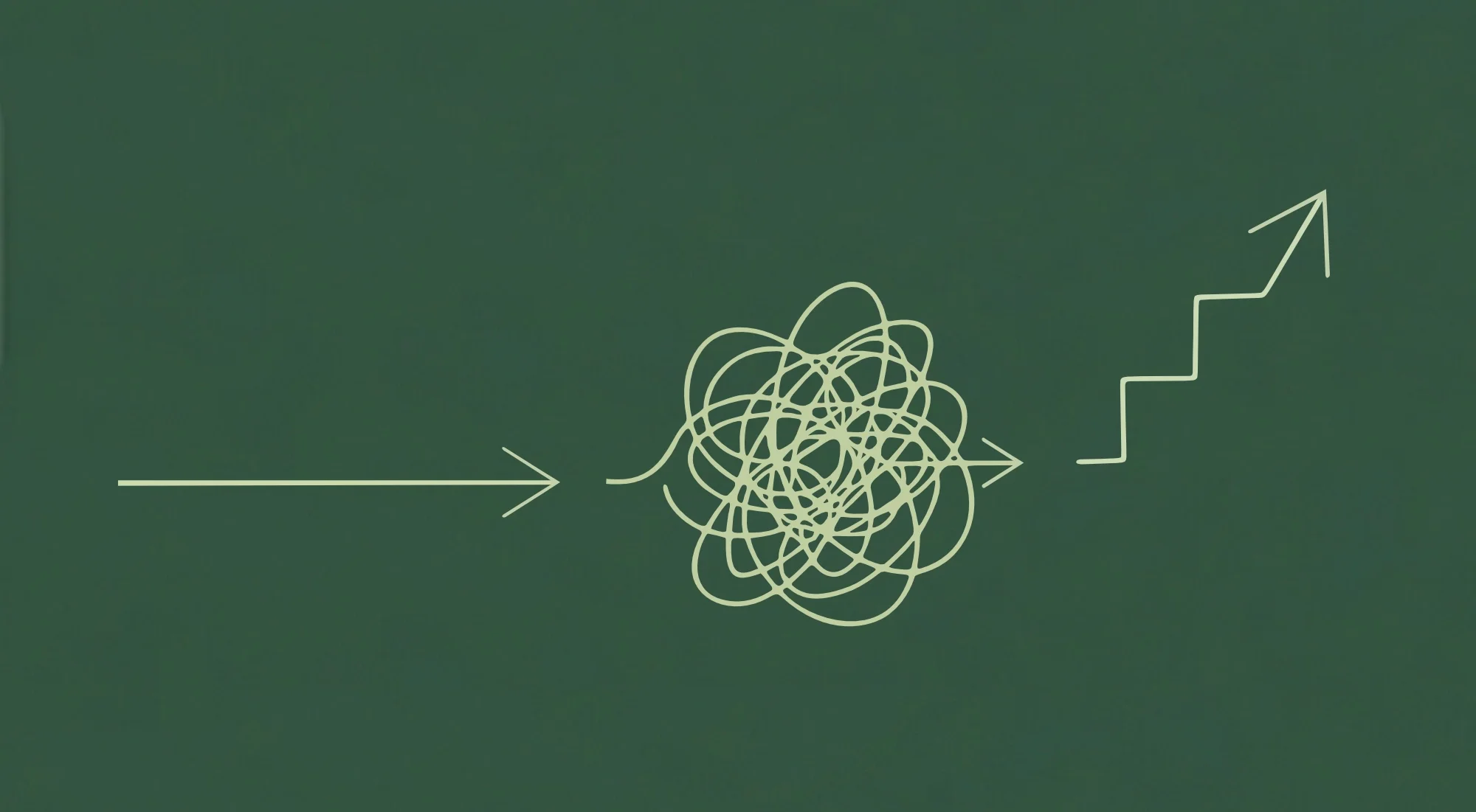 A line drawing showing the transition from direction to confusion to structured growth