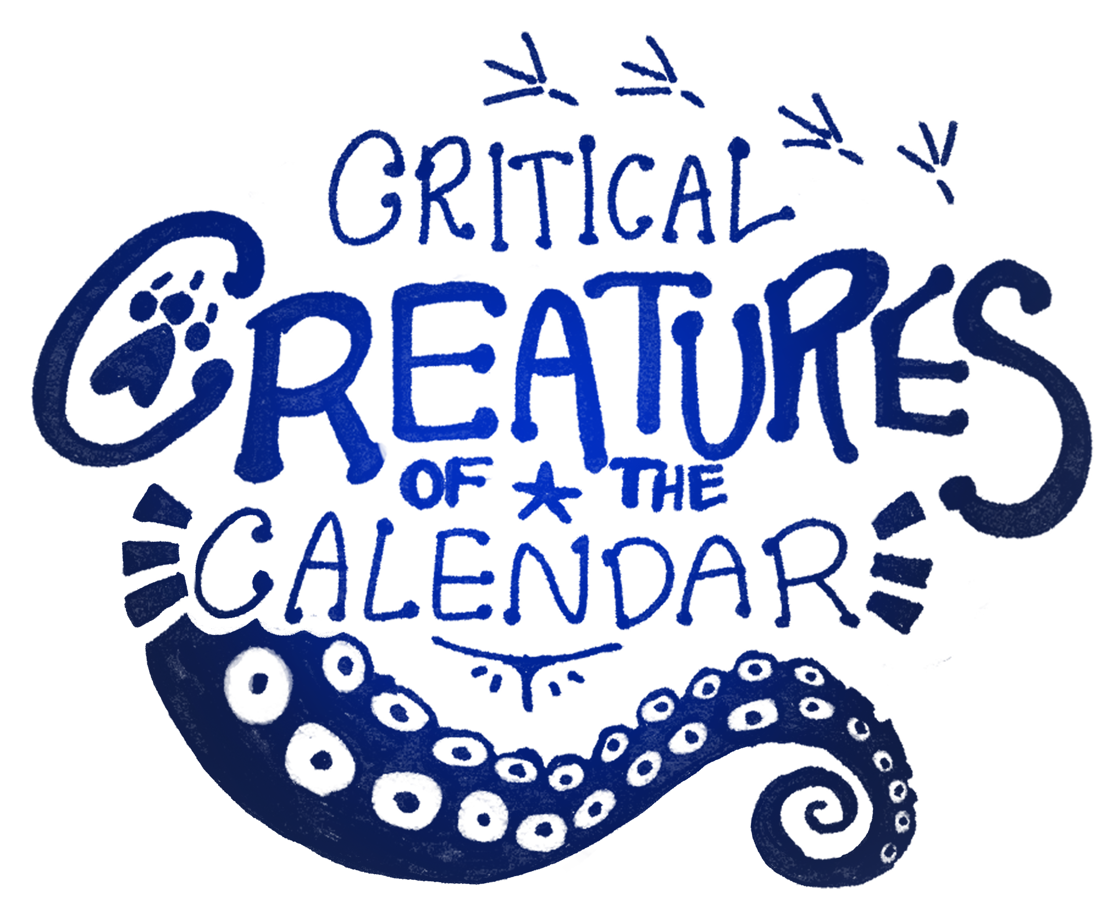 Blue logo of Ginger Kreithen's snail mail club, critical creatures of the calendar.