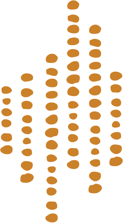 A stylized bar graph with vertical rows of yellow dots of varying heights on a beige background.