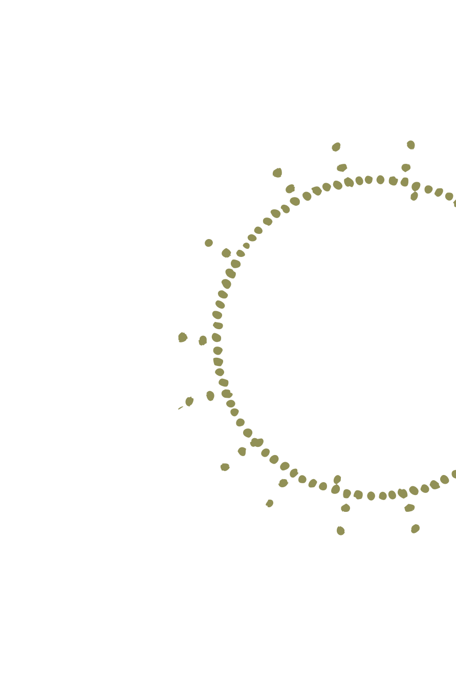 An abstract design  featuring a large circle that goes off the page to the right, made of small green dots on a white background.