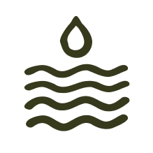 Icon of a droplet above wavy lines, representing water.