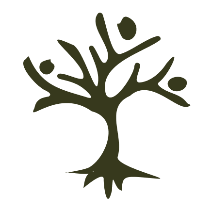 An icon of a tree with roots, branches and fruit.