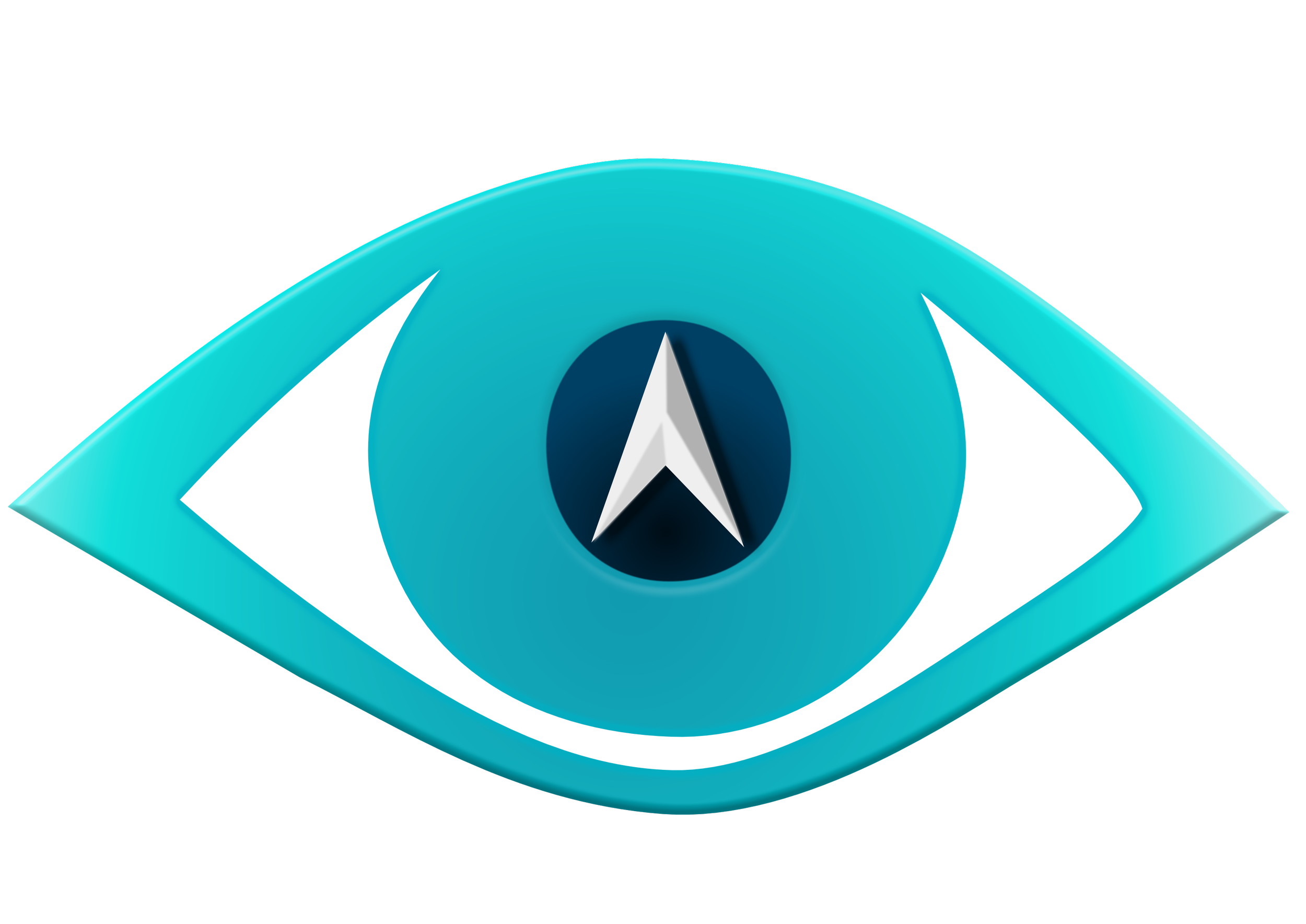 A stylized eye symbol with a blue iris and a black central circle featuring a compass point.