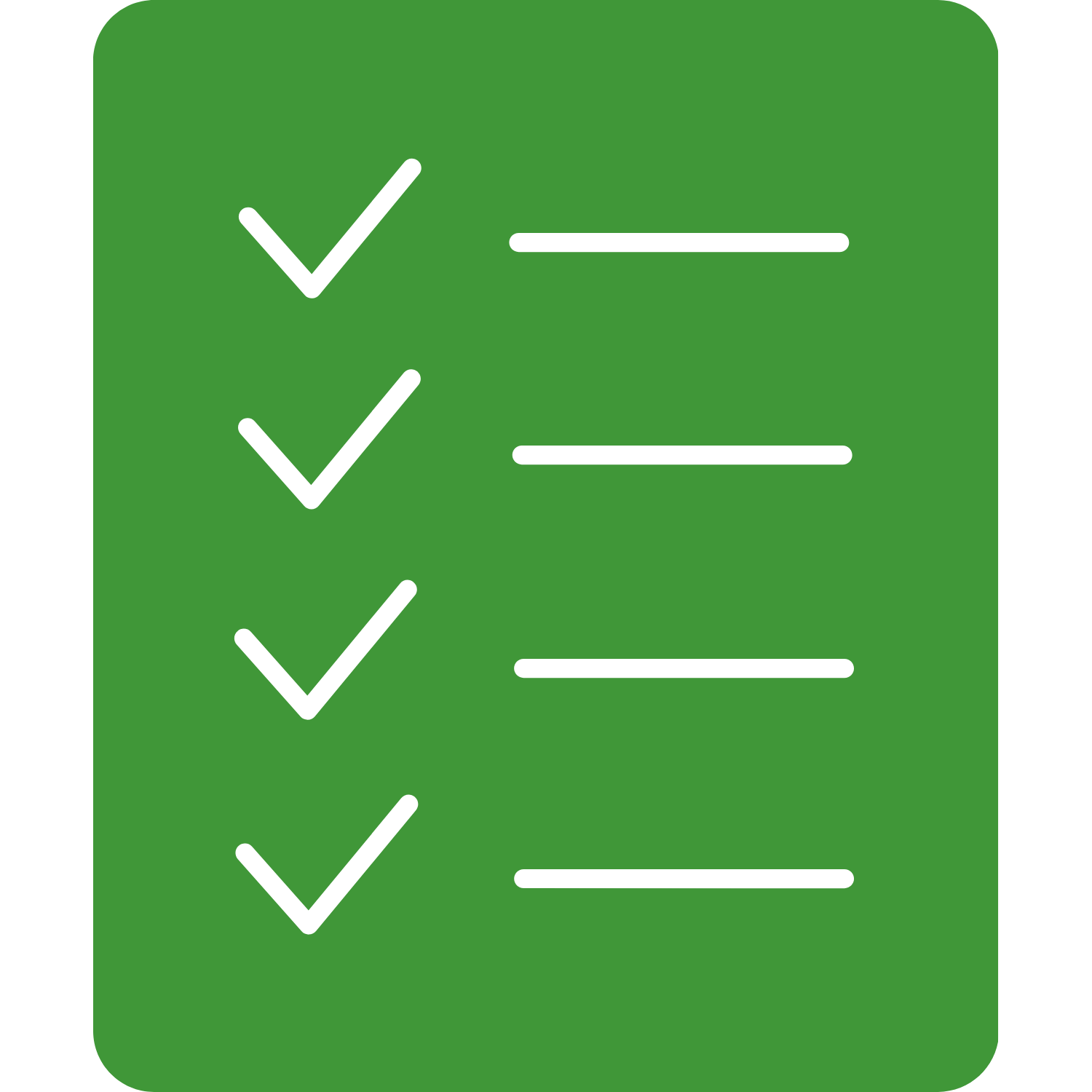 A checklist with four items, each marked with a checkmark, on a green background.