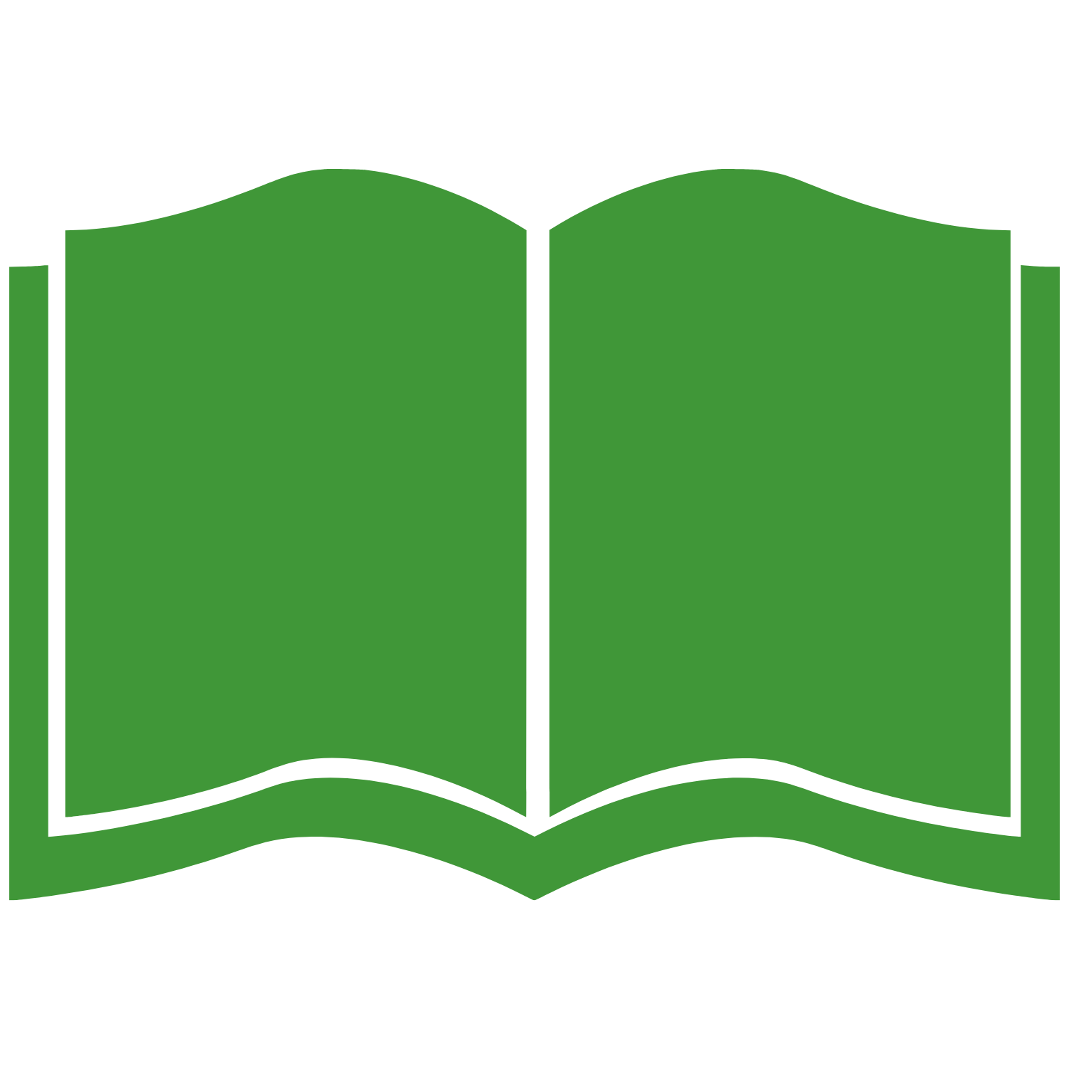 Simple illustration of an open green book with blank pages.