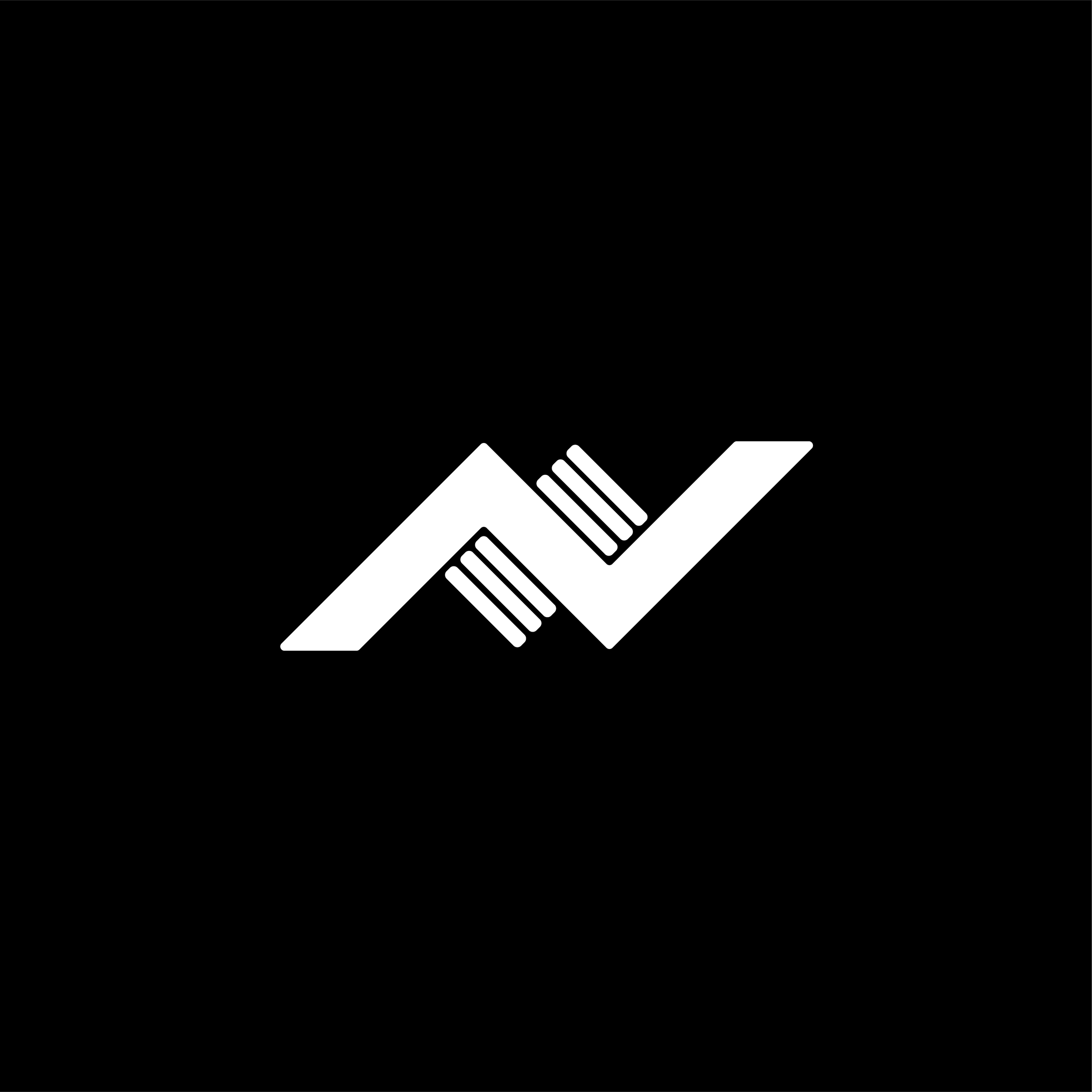 Black background with a white abstract logo composed of geometric shapes, including parallel lines and angular forms.