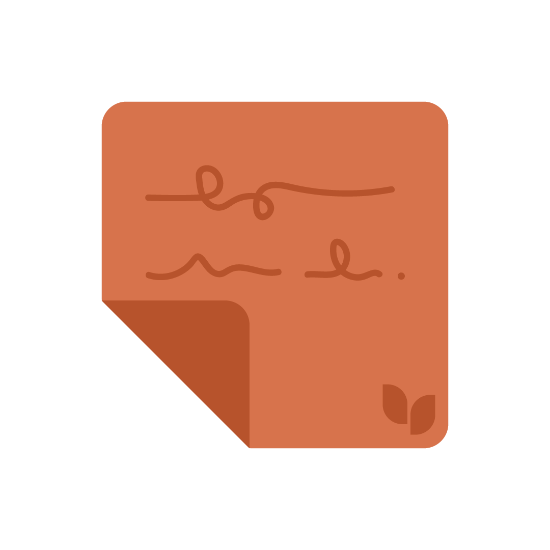 Animated paper with a quote that says 'be kind.' and a small leaf icon in the bottom right corner.