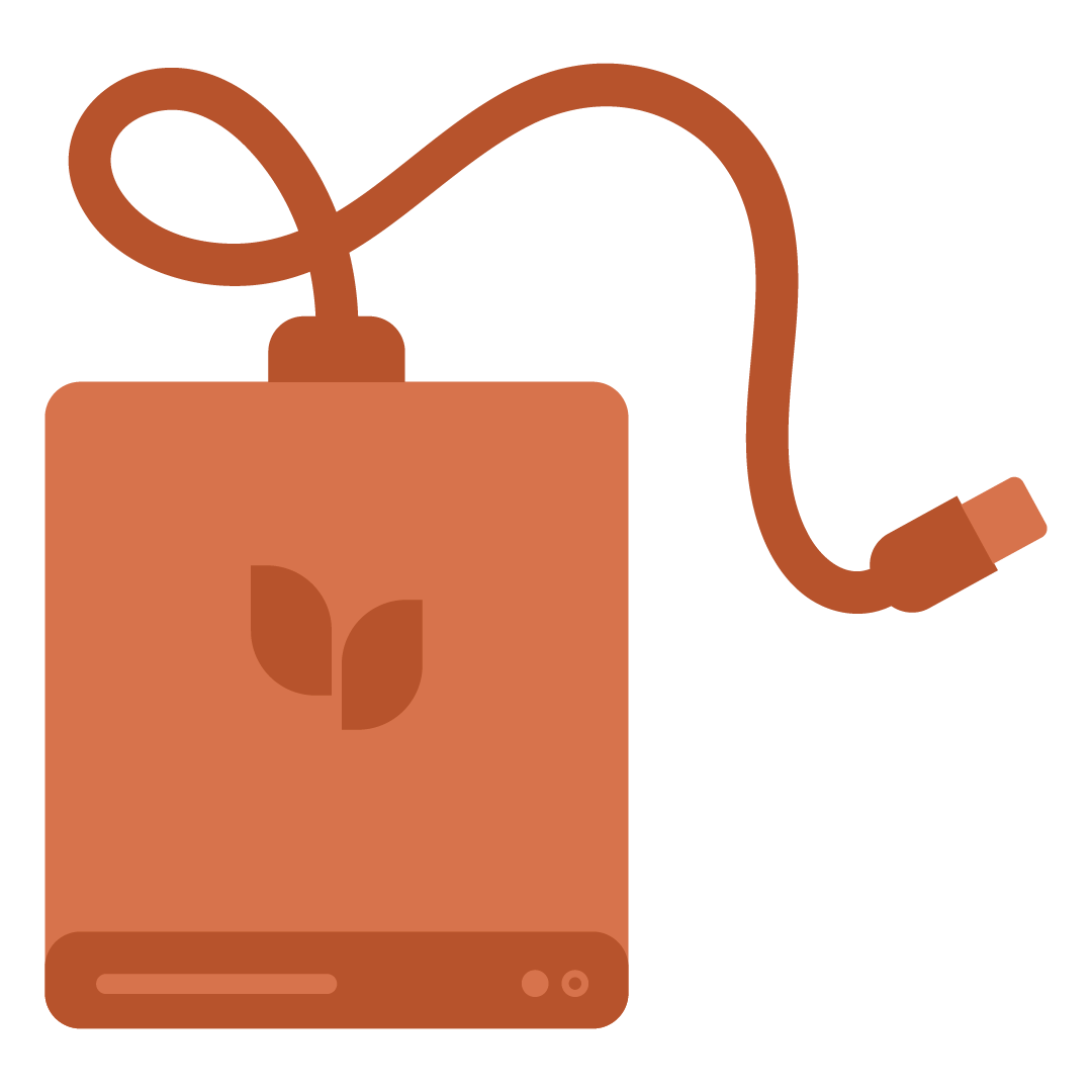 A brown electric kettle with a leaf logo on it and a power cord.