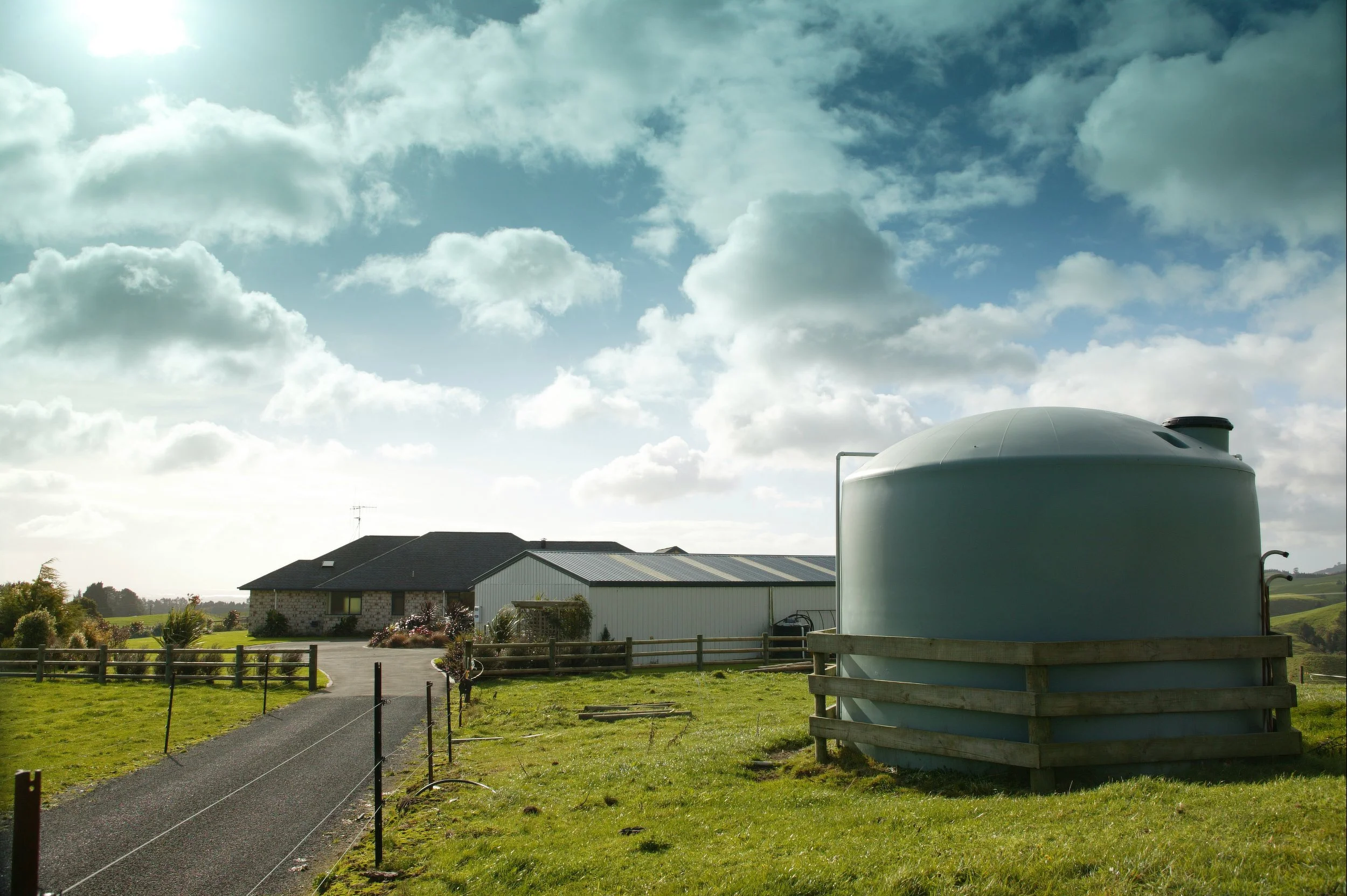 plastic water tank on farm