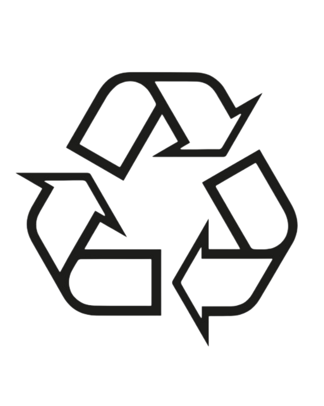 Black and white recycling symbol with three arrows forming a triangle.
