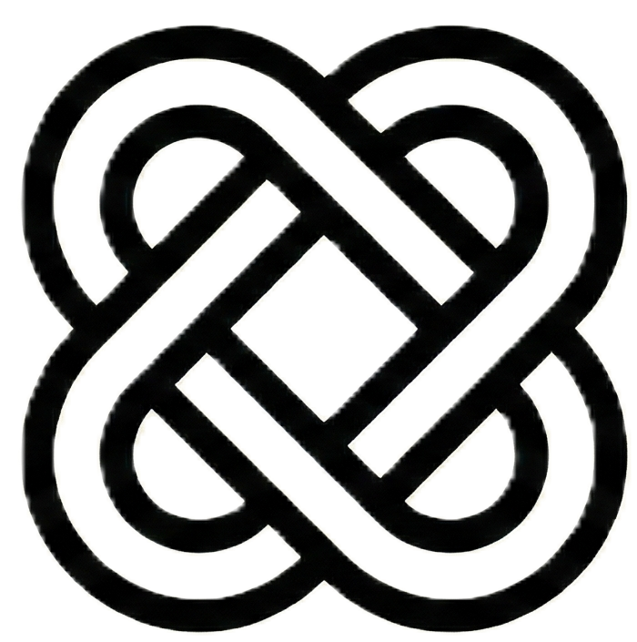 A black and white logo featuring a stylized infinity symbol intertwined with a heart shape.