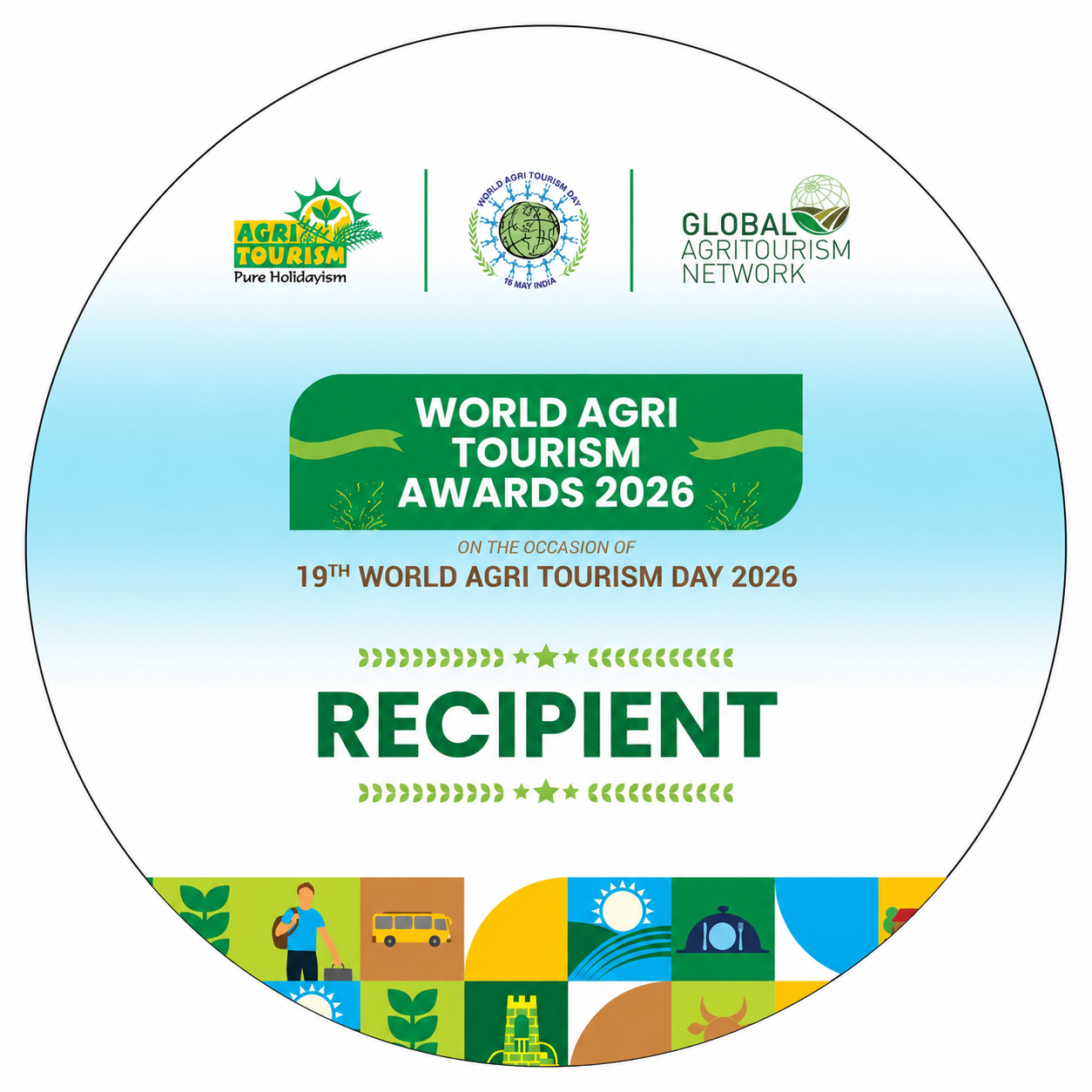 Global Agritourism Awards recipient badge describing the date and time of the conference