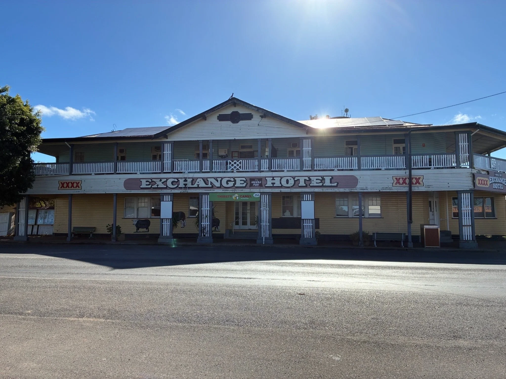 Exchange Hotel with large wraparound verandah on the first level.