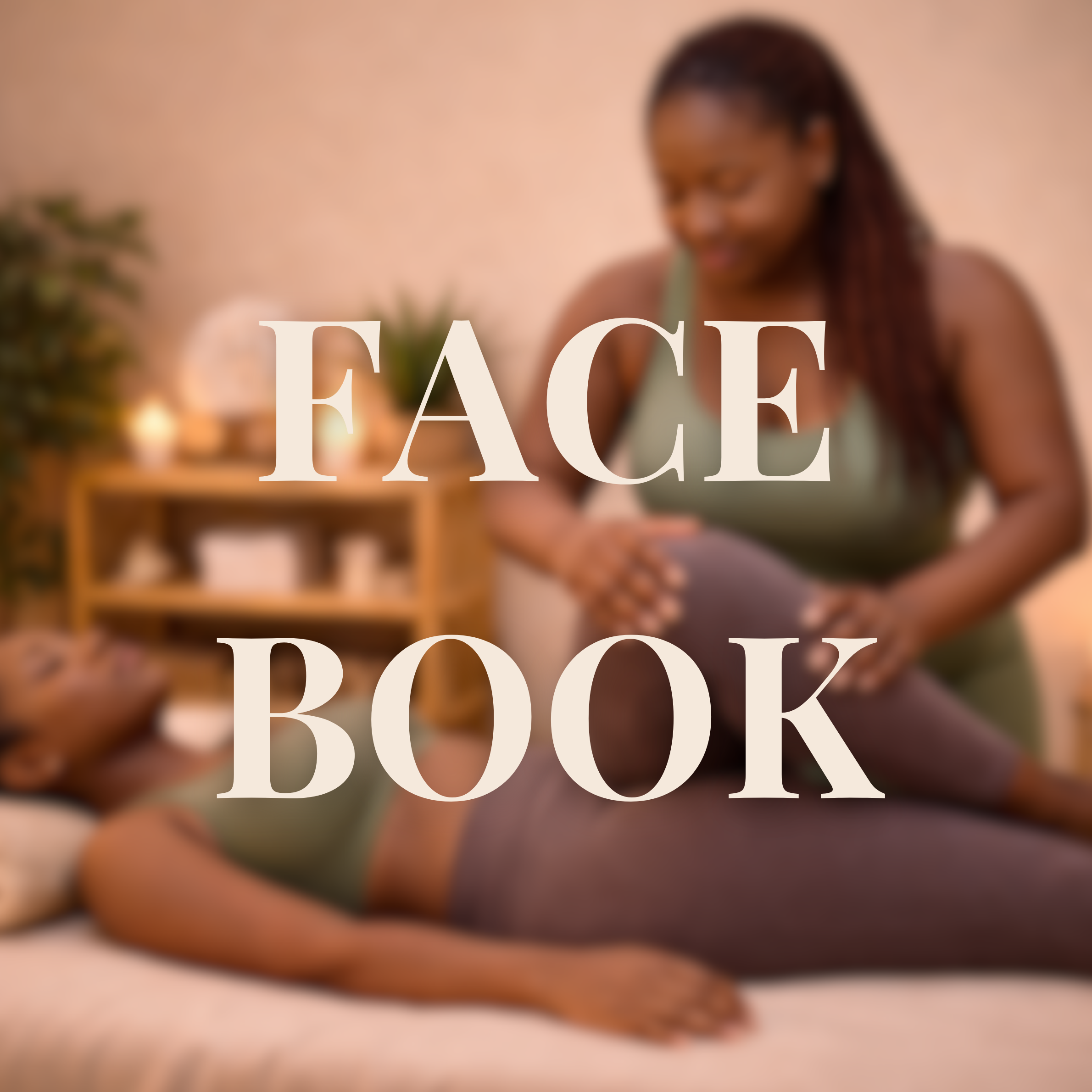 A Black woman receiving an assisted stretch from a professional Black woman in a wellness center, with the words 'FACEBOOK' overlaid on the image.