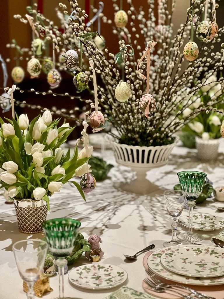 Easter Tree and Tulips as a centerpiece for Kimberly Schlegel Whitman's Easter Table.