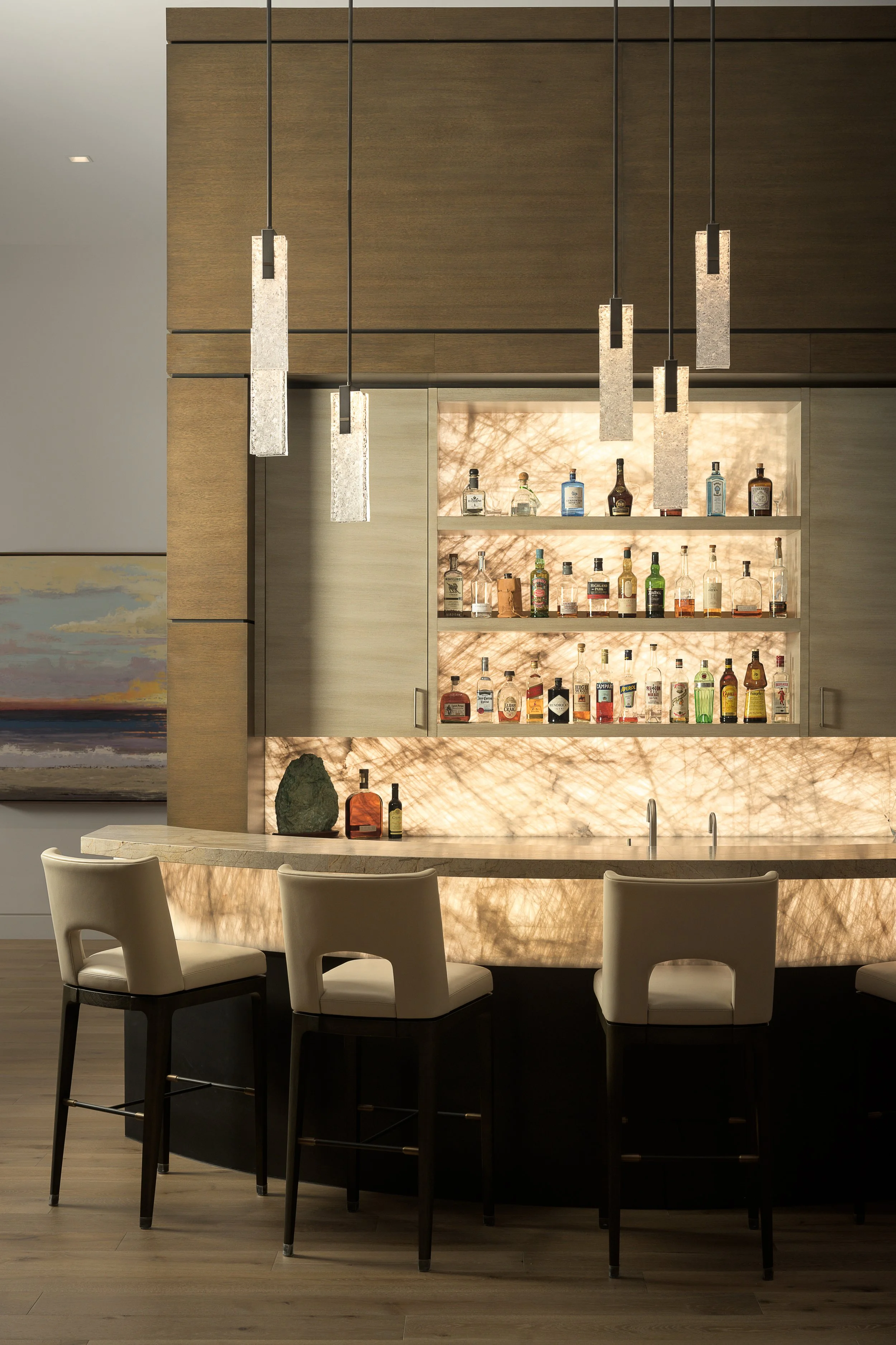 Bar with back lit quartz stone