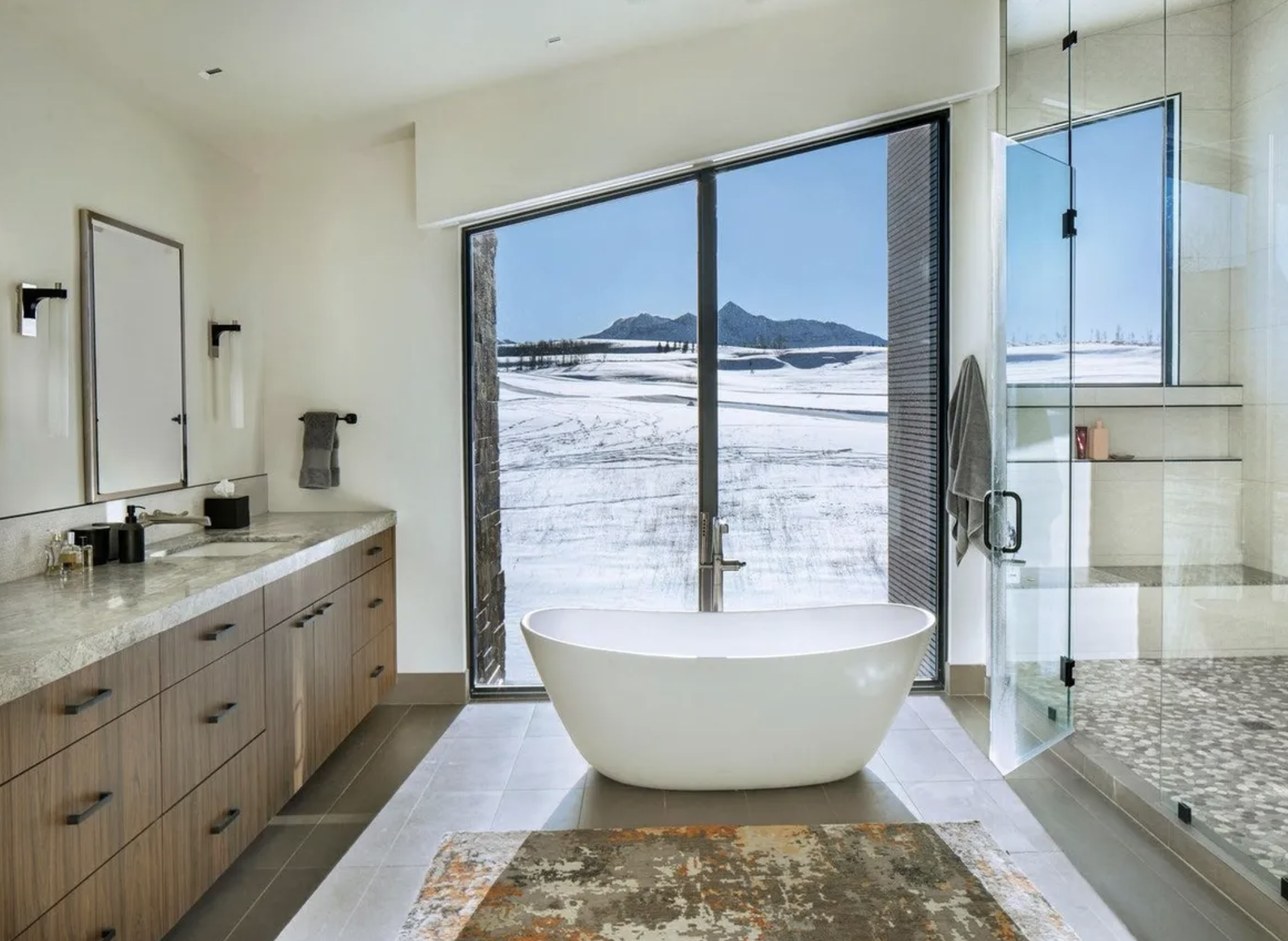 powder room with back lit onyx waterfall faucet