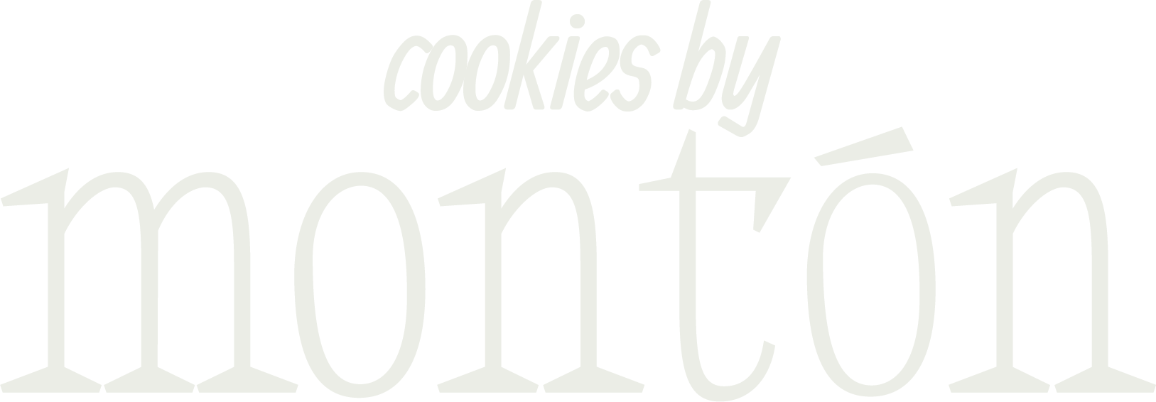 Text that says 'cookies by montón' in a stylized font on a black background.