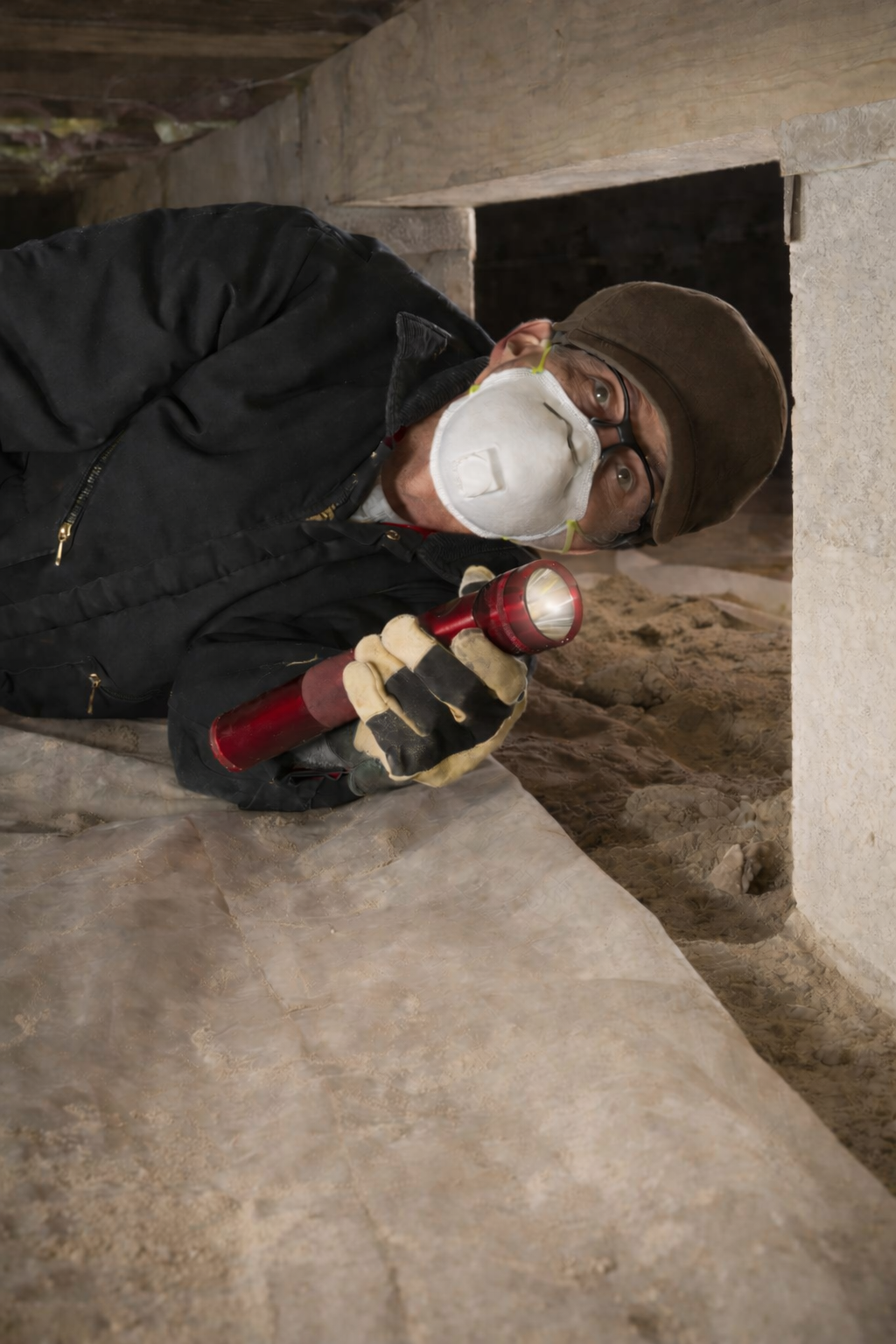 An AllPro Crawlspace employee is performing an inspection at a residential home in Wilmington, NC.