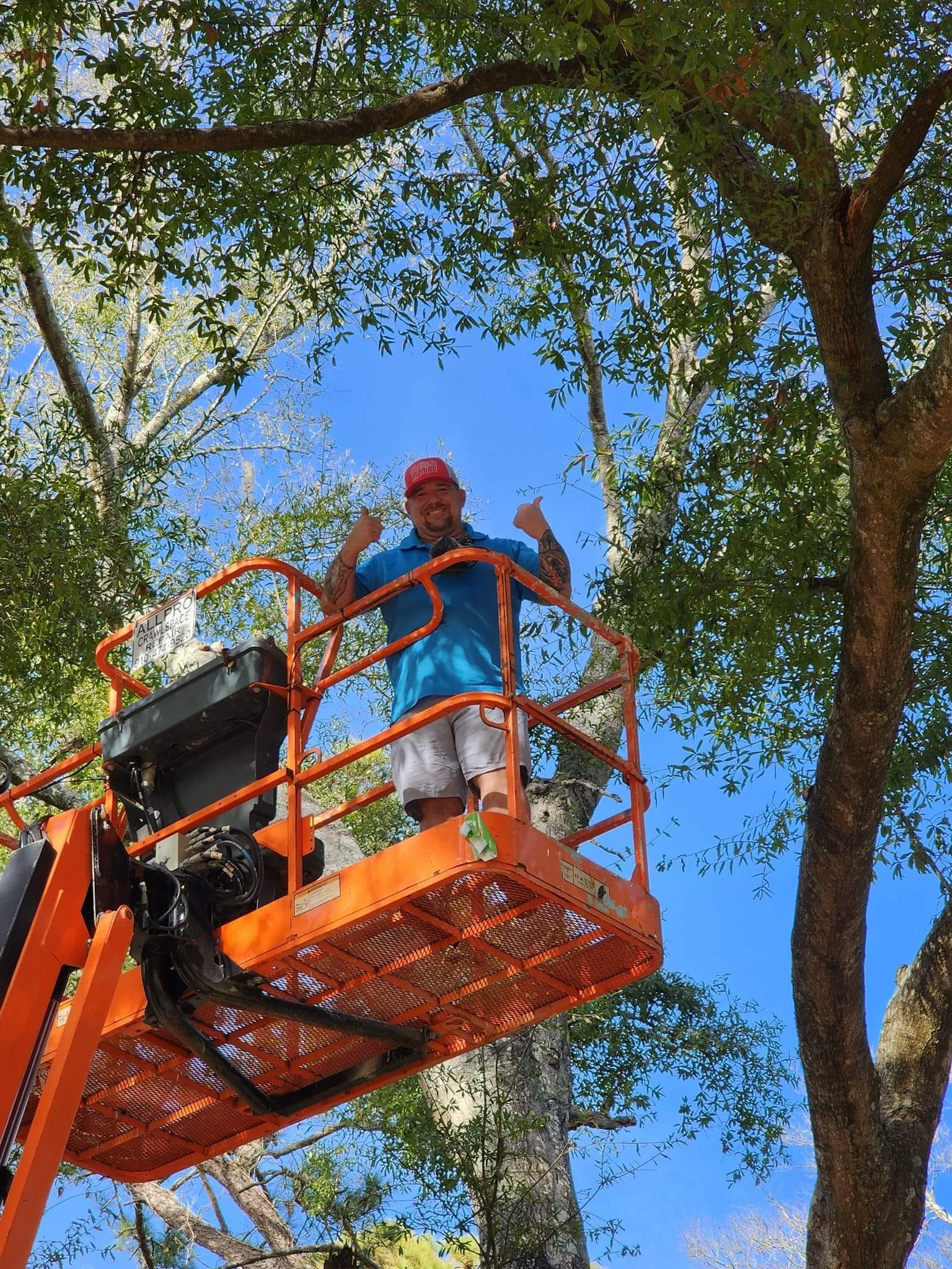 AllPro Crawlspace owner, Joey Florence, on a lift.