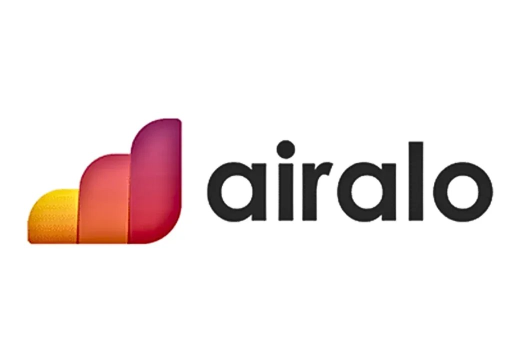 Logo with a stylized bar chart icon in shades of yellow, orange, pink, and red, next to the word 'airalo' in lowercase black letters.