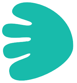 Simple teal and black graphic of a stylized hand or claw shape.