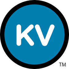 Blue circular logo with white letters 'KV' in the center.