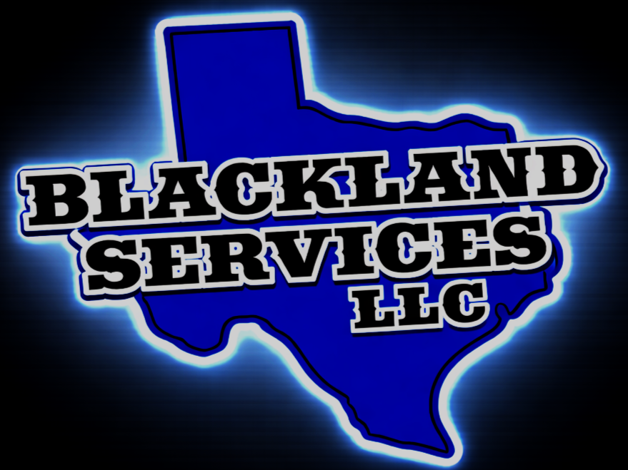 Neon-style graphic of the state of Texas filled with the text 'Blackland Services LLC' in bold letters.