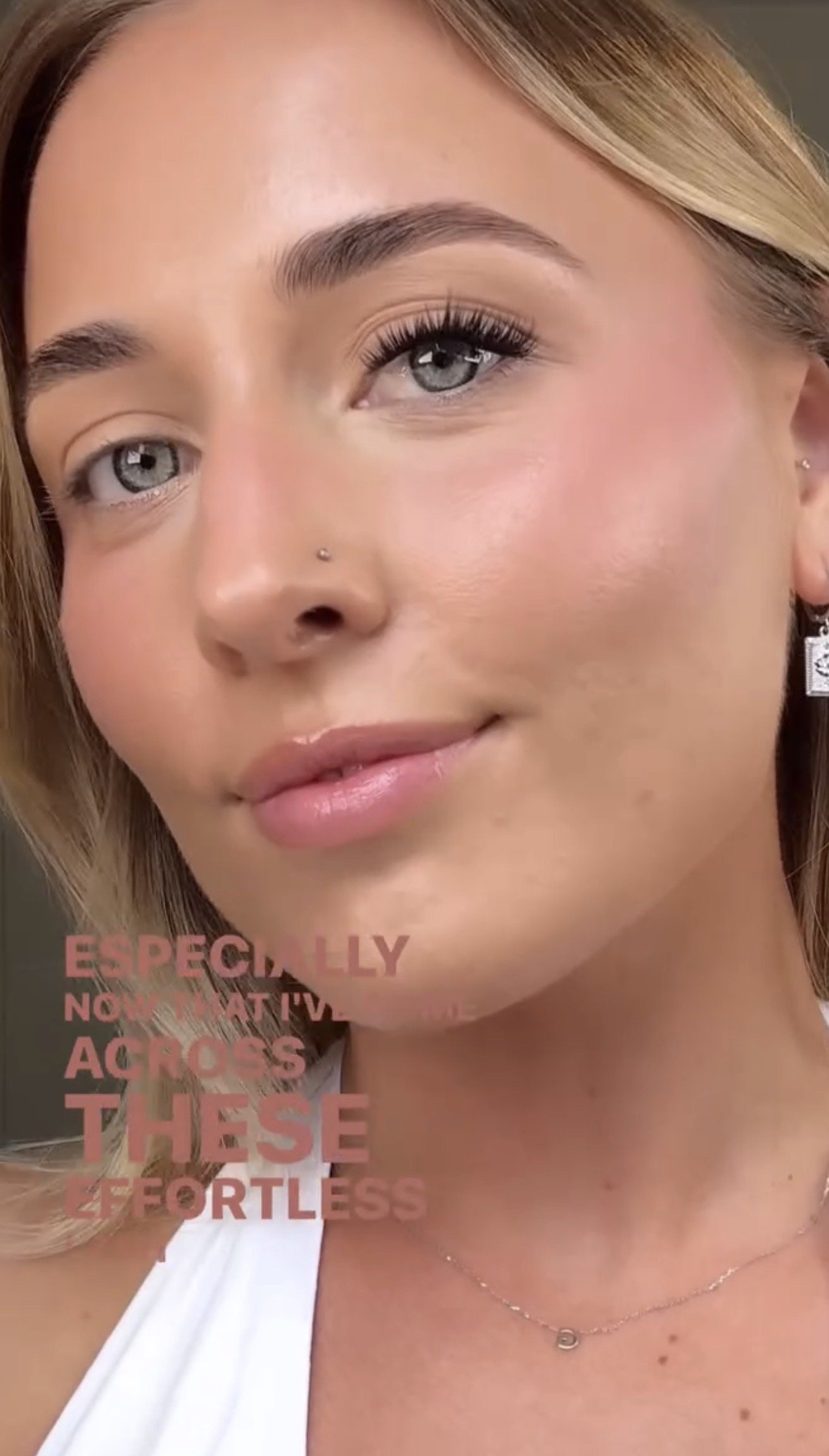 Close up of glowing skin makeup look created for beauty collaboration